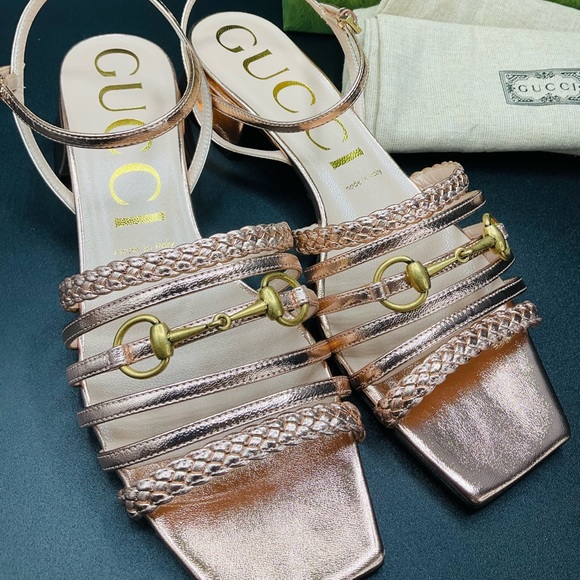 Gucci Women’s Nappa Silk Old Rose Sandals SIZE 38 NWB Model 645405 AUTHENTIC - Picture 3 of 9